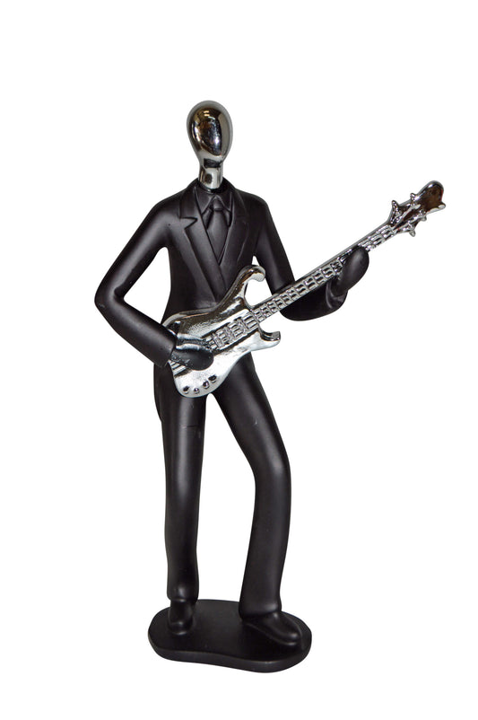 Modern Art Black and Chrome Man Playing Guitar Resin Statue - Size: 7"x3"x11"H