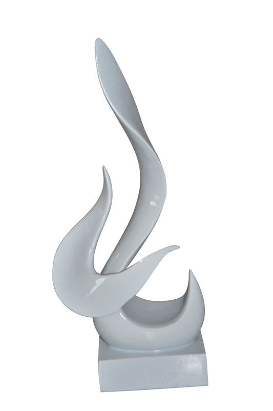 Modern Art Abstract of Fire White Resin Statue - Size: 6"L x 3"W x 12"H.