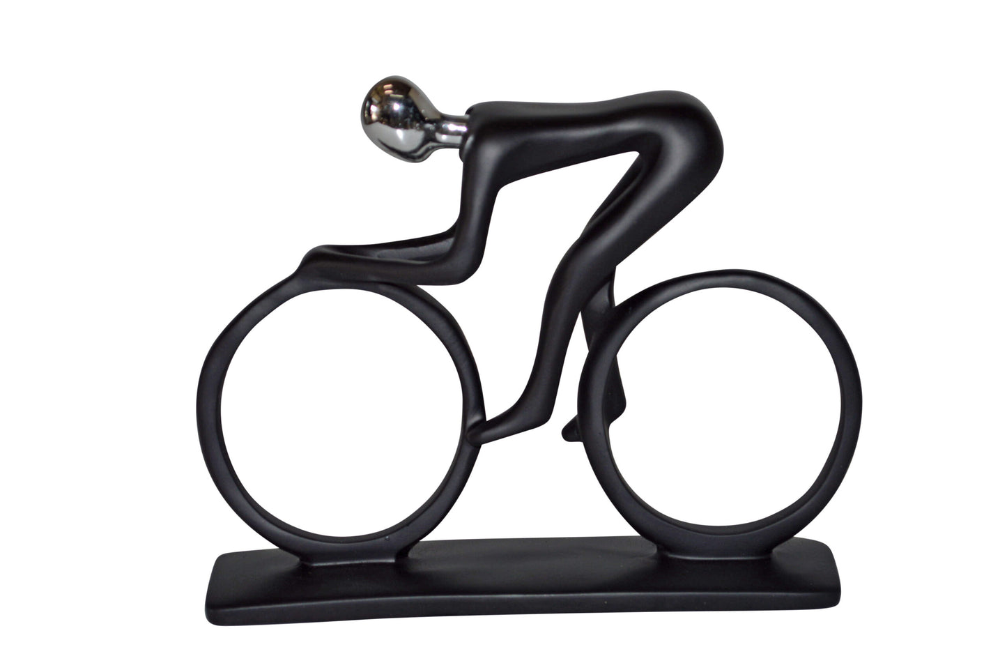 Modern Art Black Chrome Rider on His Bicycle Resin Statue - Size: 8"x2"x6"H
