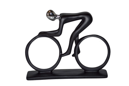 Modern Art Black Chrome Rider on His Bicycle Resin Statue - Size: 8"x2"x6"H