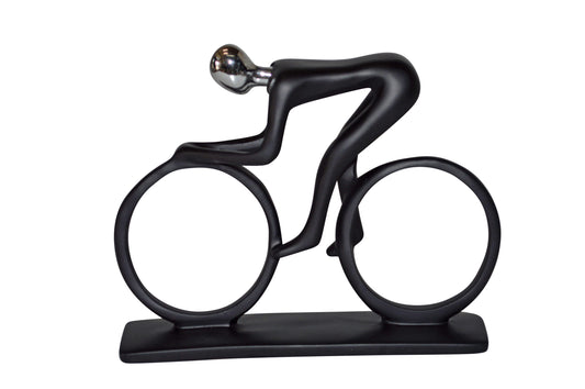 Modern Art Black Chrome Rider on His Bicycle Resin Statue - Size: 8"x2"x6"H