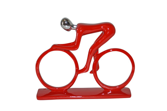 Modern Art Red Chrome Rider on His Bicycle Resin Statue - Size: 8"x2"x6"H