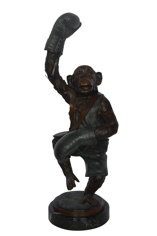 Boxing Monkey Bronze Statue - Size: 10"L x 12"W x 33"H.