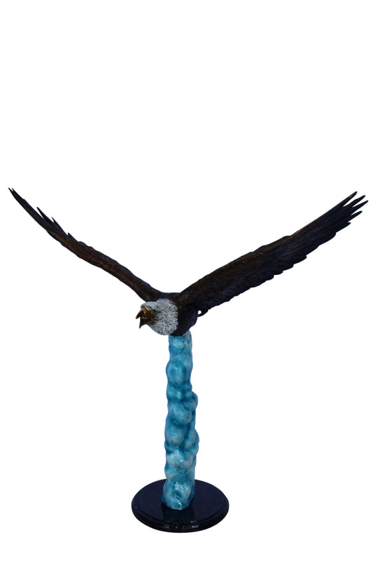 Colored soaring eagle bronze statue -  Size: 32"L x 18"W x 29"H.