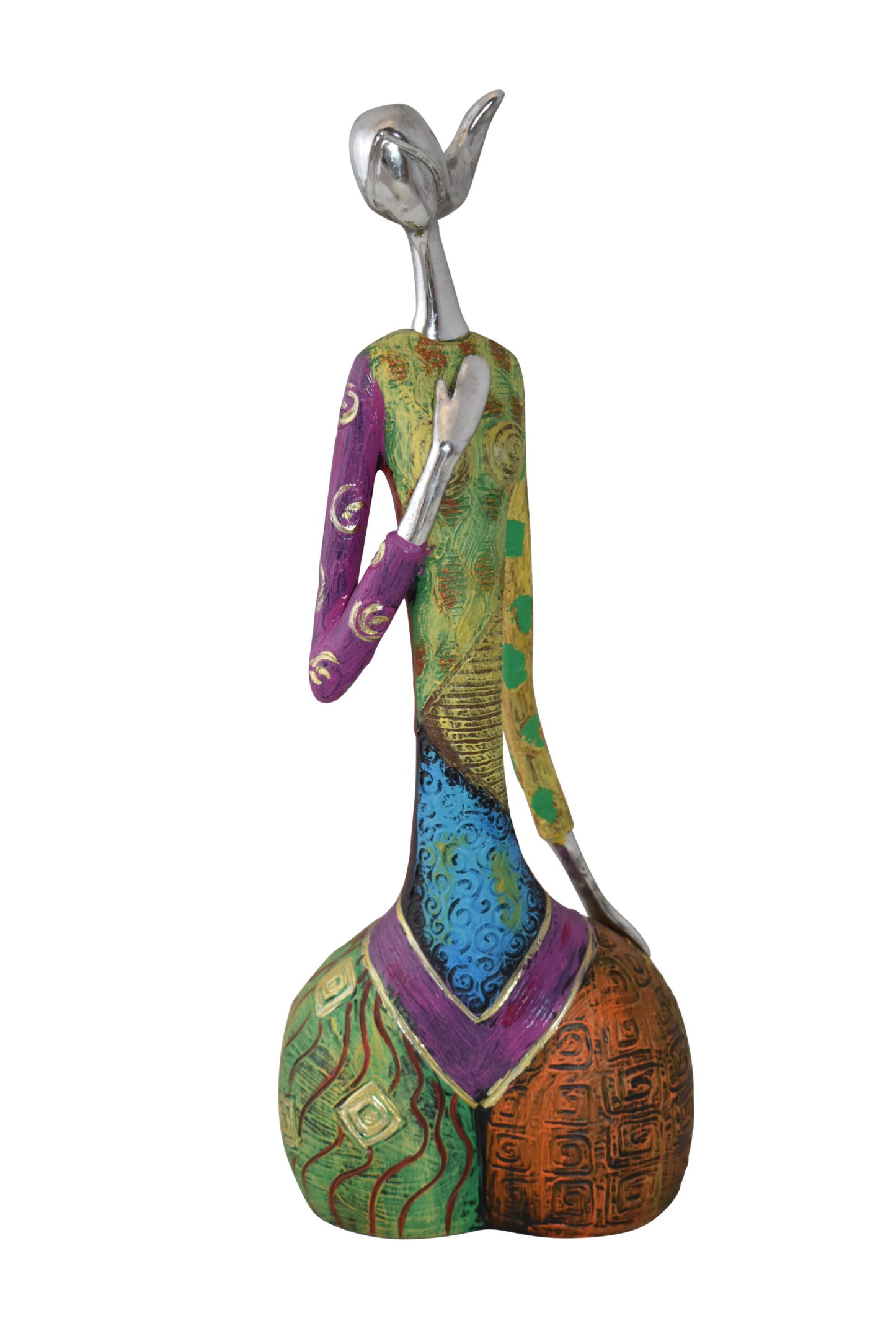 Colorful Woman with Hand On Heart Resin Statue Size: 6" x 3" x 14"H