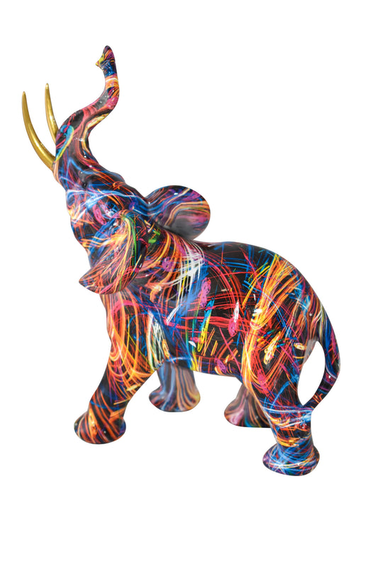 Elephant With His Trunk Up Colored Modern Resin Statue Size: 8" x 4" x 10"H