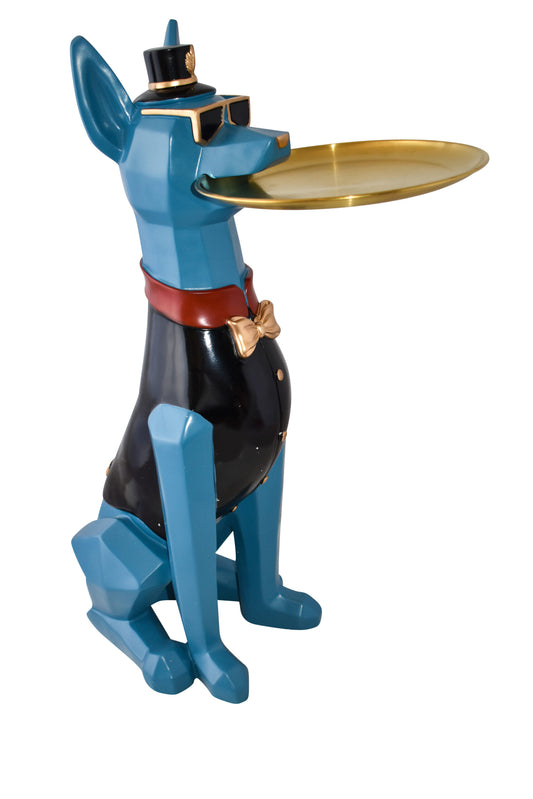 Happy Hostess Dog Resin Statue with Blue and Black Finish Size: 19" x 9" x 28"H