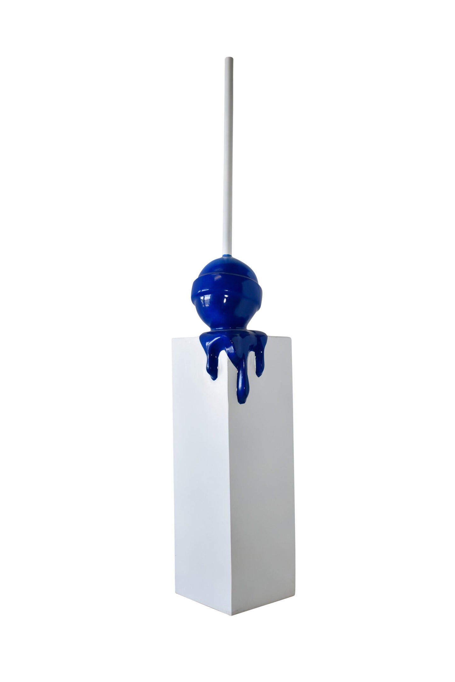Blue Lollipop Mounted on A White Pedestal Resin Statue Size: 10" x 10" x 59"H