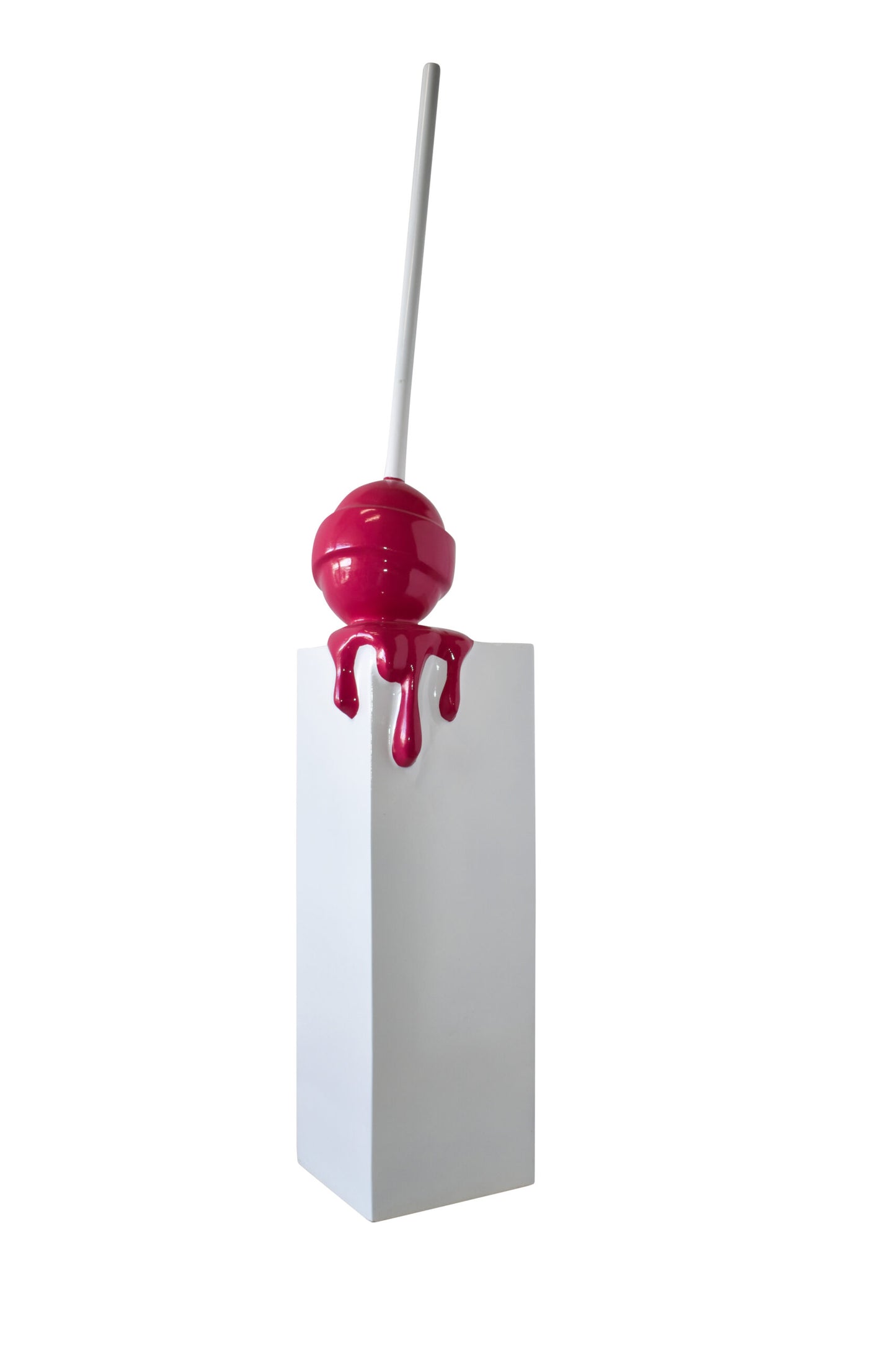 Red Lollipop Mounted on A White Pedestal Resin Statue Size: 10" x 10" x 59"H