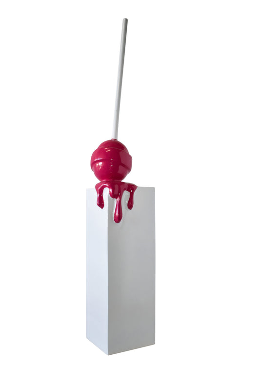 Red Lollipop Mounted on A White Pedestal Resin Statue Size: 10" x 10" x 59"H