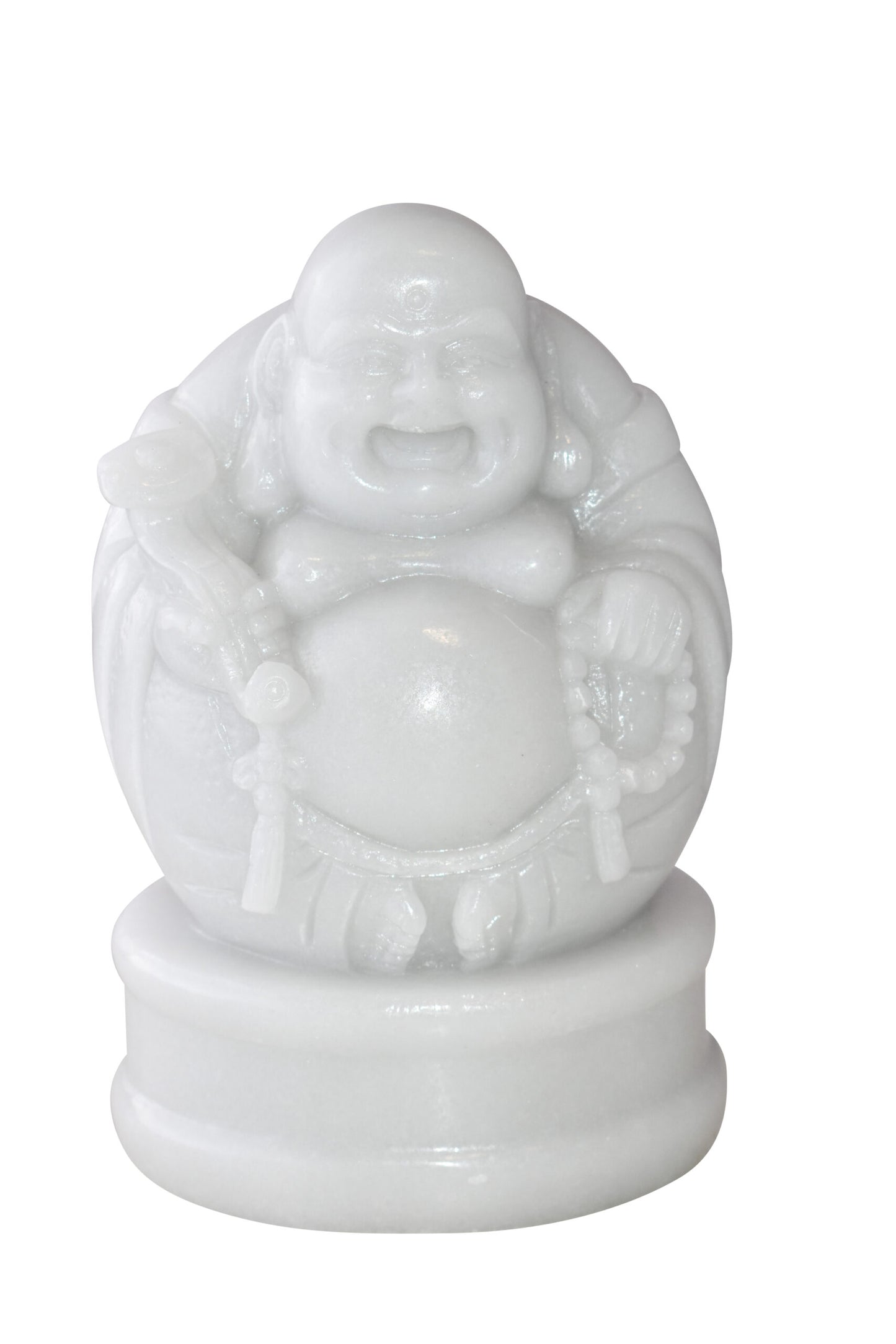 Buddha White Mounted on A Base Jade Statue Size: 7" x 5" x 12"H