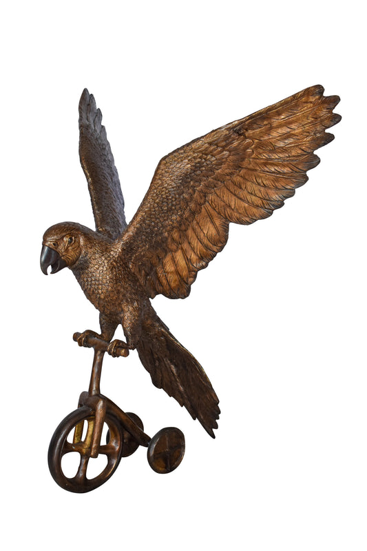 Parrot Riding a Tricycle Bronze Statue Size: 17" x 11" x 19"H