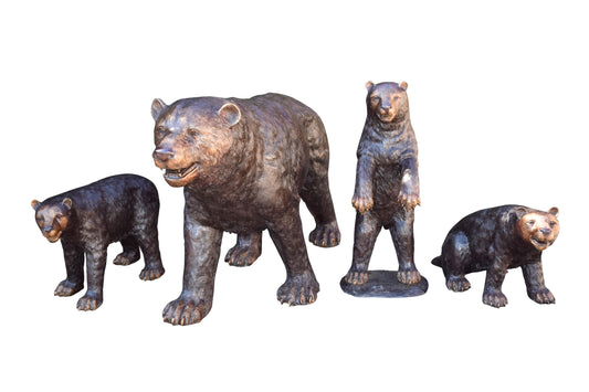 Life Size Family Bear with Mama Bear and 3 Cubs Bronze Statues 64" x 26" x 43"H