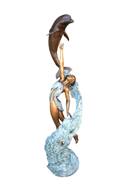 Dolphin Trainer In Action Bronze Statue Fountain Life Size 19" x 26" x 74"H
