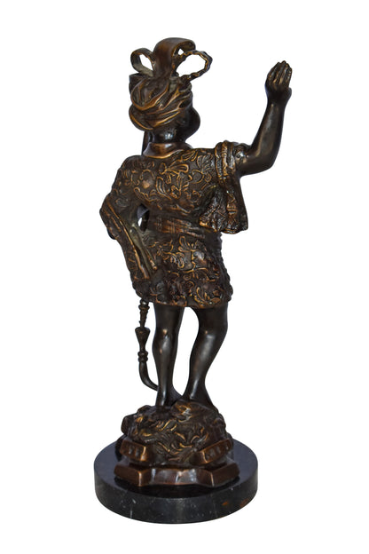 Blackamoor Candle Holder Made of Bronze Statue Mounted on Marble  9" x 4" x 17"H