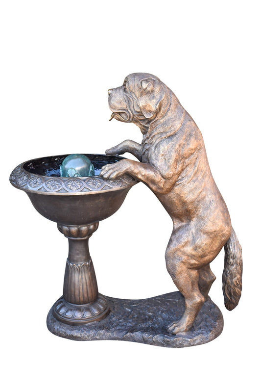 San Bernard Dog Drinking from A Water Fountain Bronze Statue  43" x 25" x 50"H