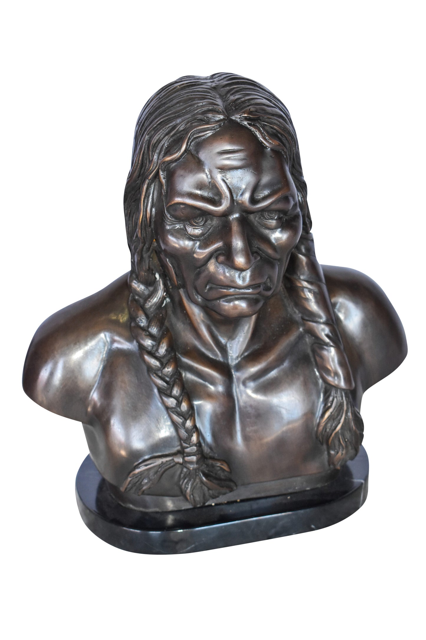 Bust Of Native American Indian Brave Bronze State Size: 12" x 7" x 14"H