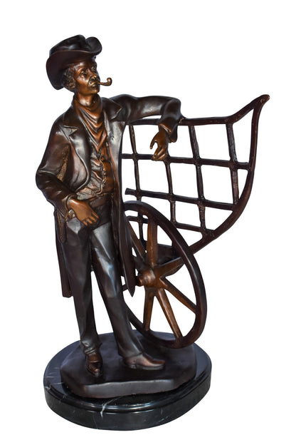 Cowboy Standing by His Carriage Bronze Statue Size: 12" x 8" x 23"H