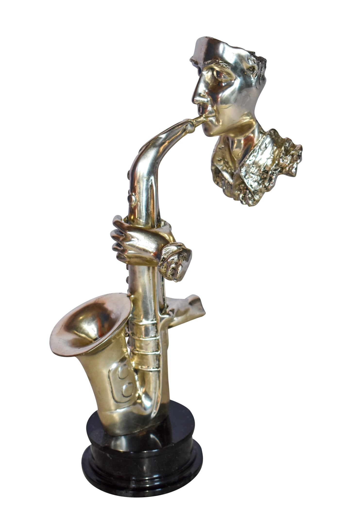Modern Art of a Saxophone Player Bronze Statue on Marble  Size: 7" x 5" x 15"H