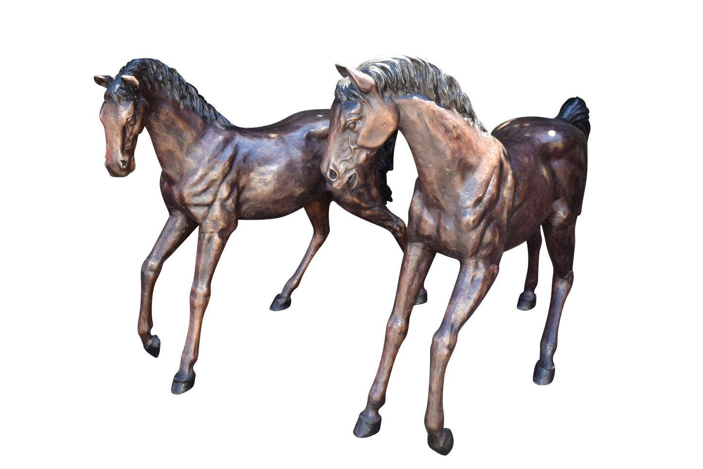 Pair Of Very Detailed Young Horses, Foals, Bronze Statues Size: 56" x 50" x 47"H
