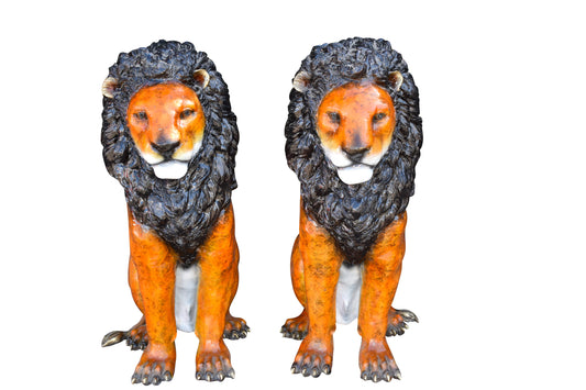 Pair Of Colored Standing Lions Made of Bronze Statue Size: 29" x 44" x 41"H