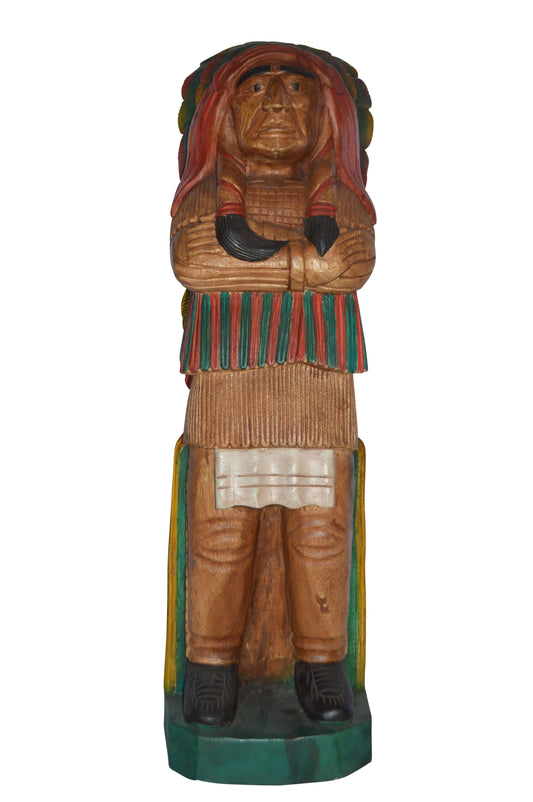 Indian Chief Made of Wood Statue - Large - Size: 12"L x 9"W x 40"H.