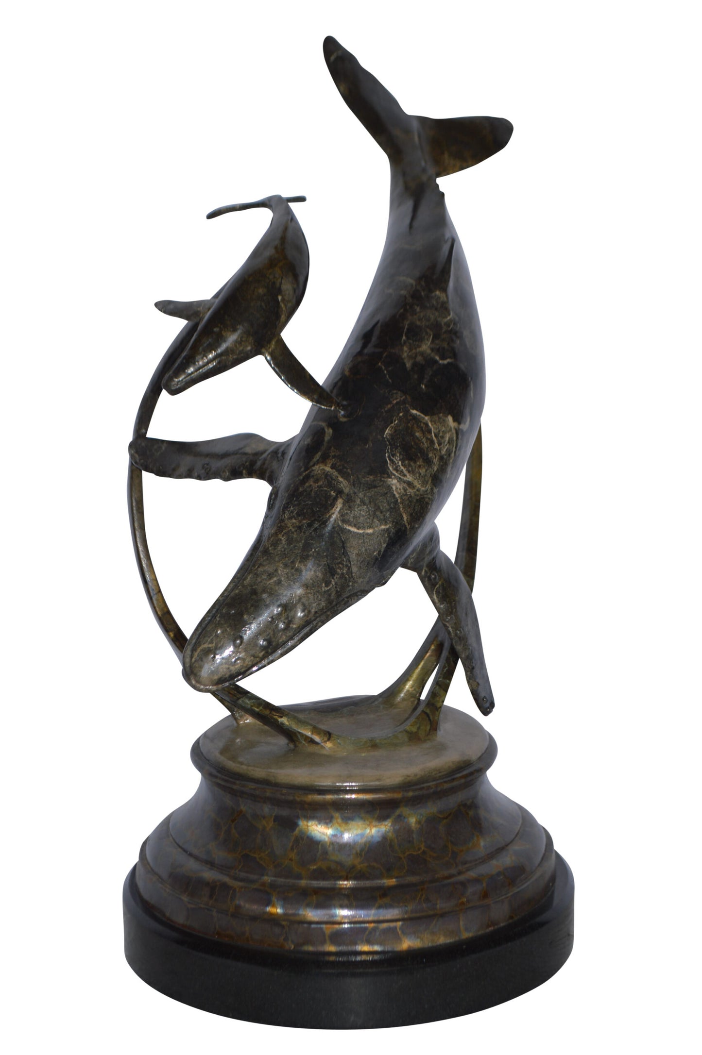 Tenderness Blue Whale Bronze Statue by J. Townsend - Size: 20"L x 14"W x 29"H.