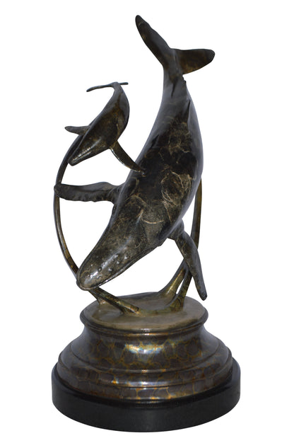 Tenderness Blue Whale Bronze Statue by J. Townsend - Size: 20"L x 14"W x 29"H.
