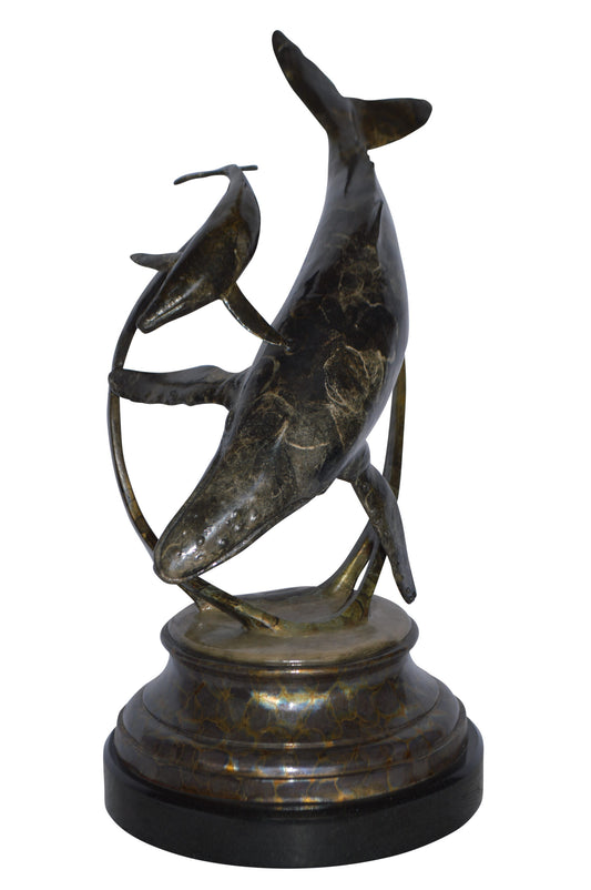 Tenderness Blue Whale Bronze Statue by J. Townsend - Size: 20"L x 14"W x 29"H.
