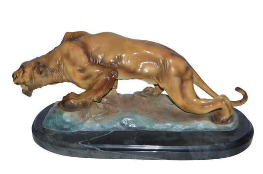 Mountain Lion in action Bronze Statue - Size: 25"L x 11"W x 11"H.