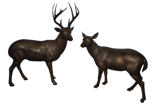 Pair of life size deer bronze statue - Size: 17"L x 44"W x 52"H.