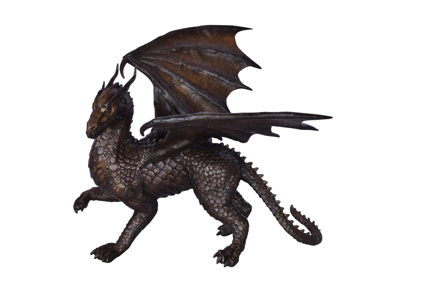Dragon Standing Made of Bronze, Statue - Size: 14"L x 15"W x 12"H.