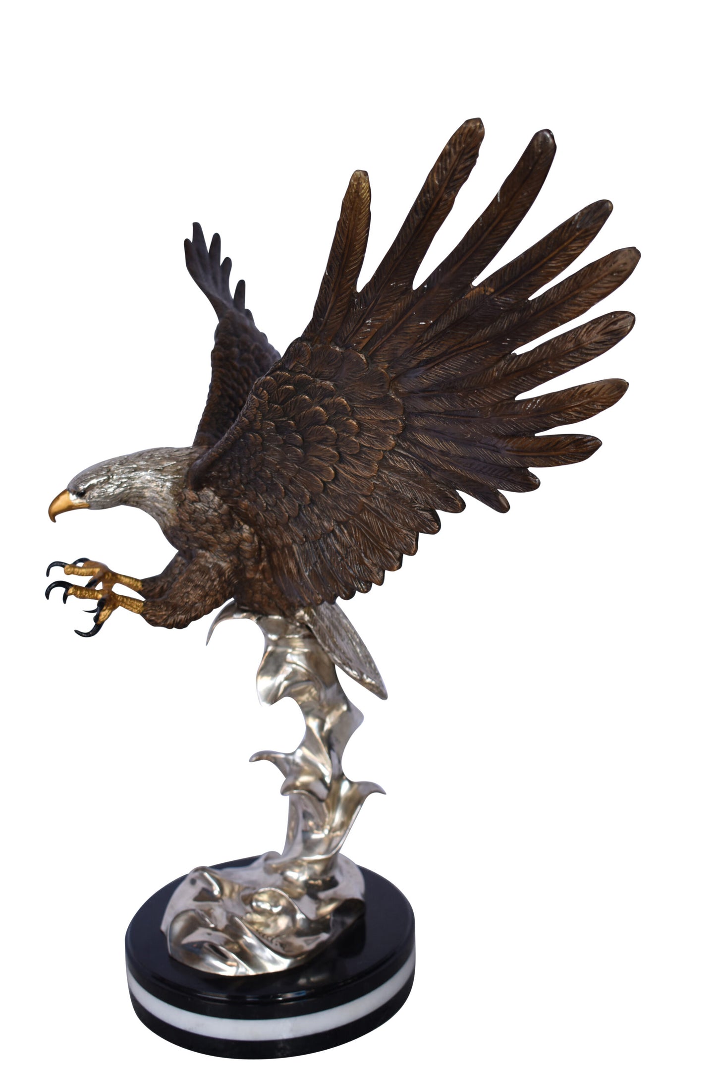 Eagle Coming to Landing Mounted on Marble Bronze Statue Size: 32" x 13" x 30"H