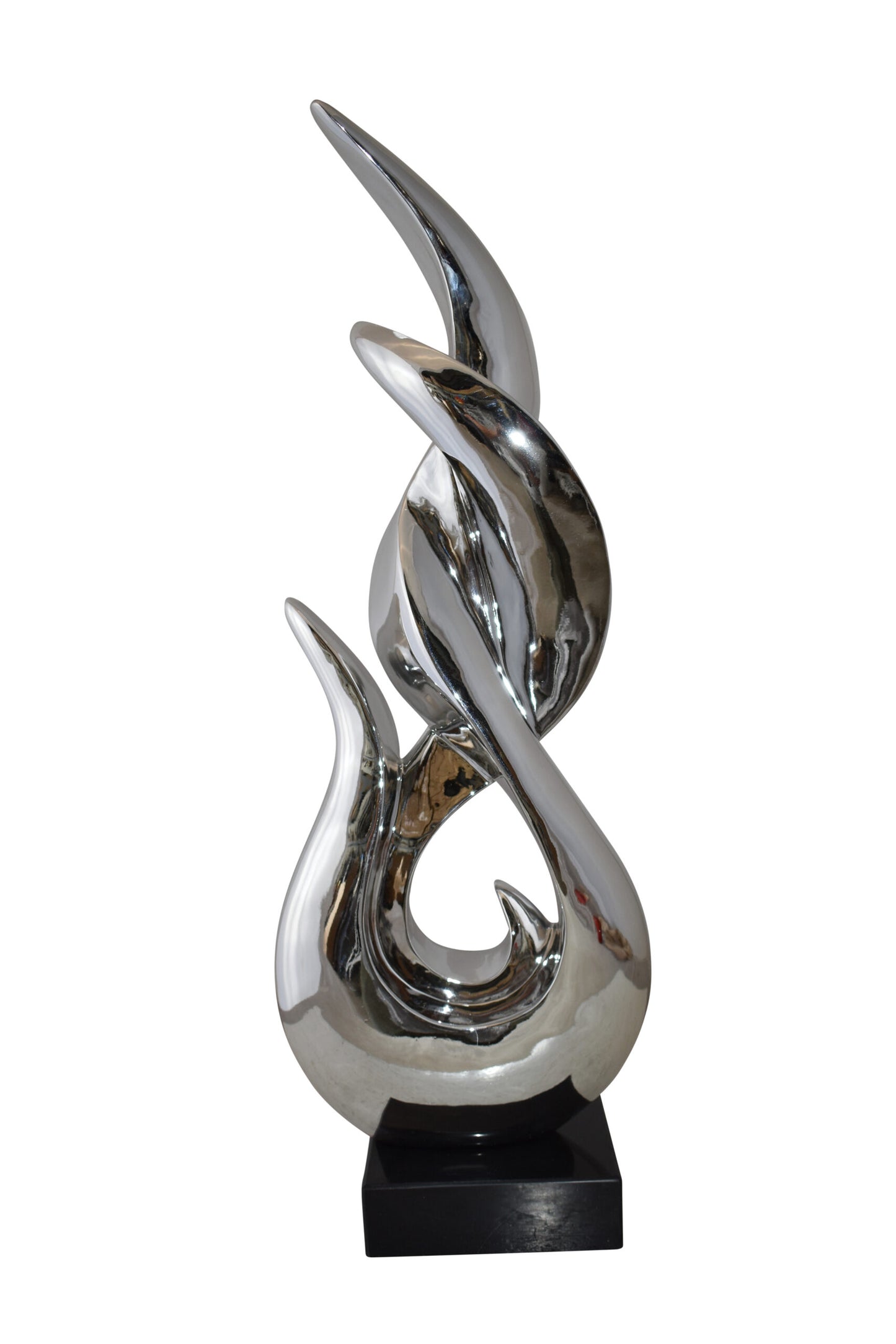 Eclectic Winding Silver Finish Abstract Resin Statue  Size: 13" x 7" x 35"H