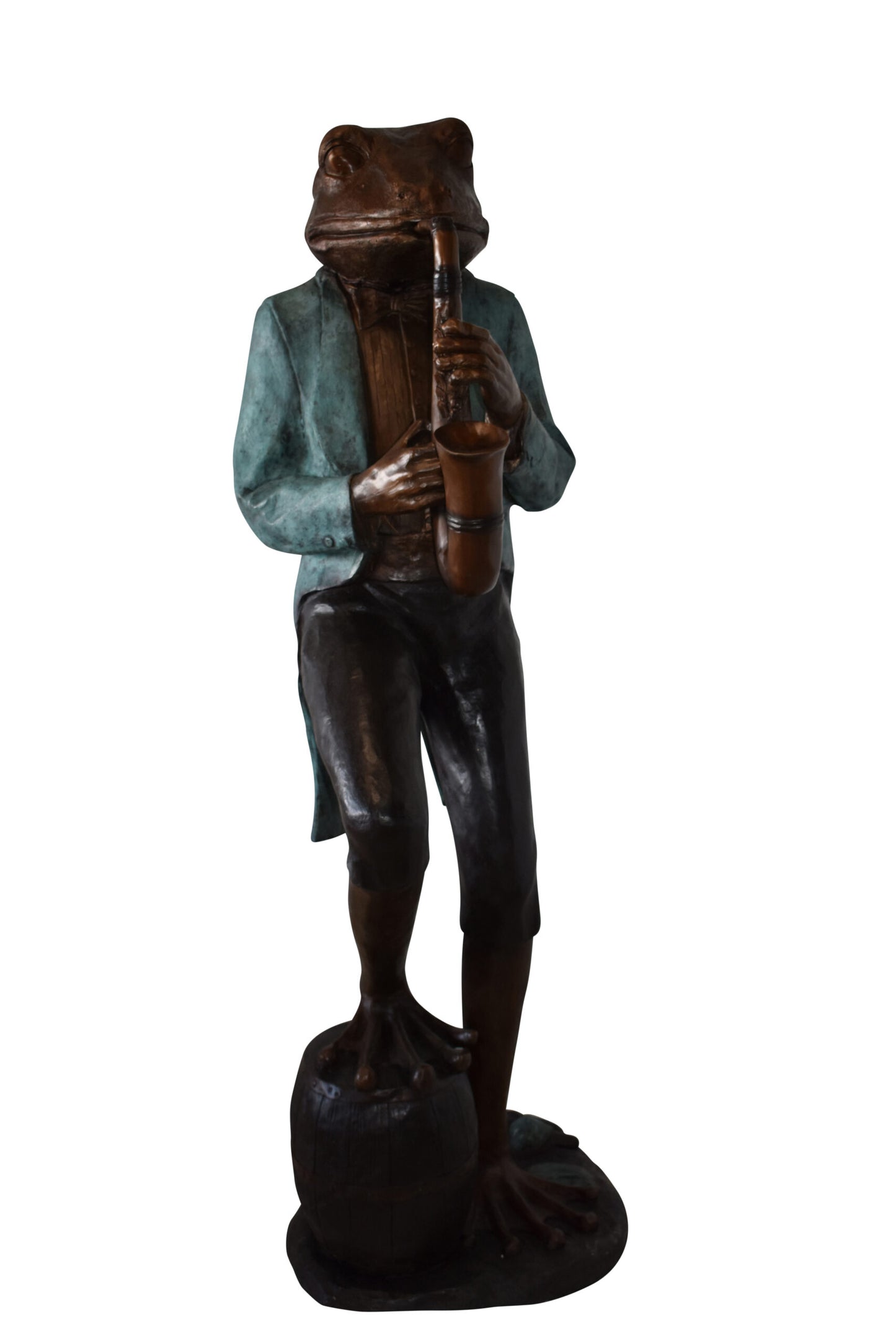 Frog Playing Saxophone Gracefully Bronze Statue Size: 22" x 20" x 65"H