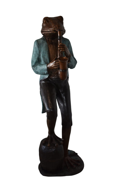 Frog Playing Saxophone Gracefully Bronze Statue Size: 22" x 20" x 65"H