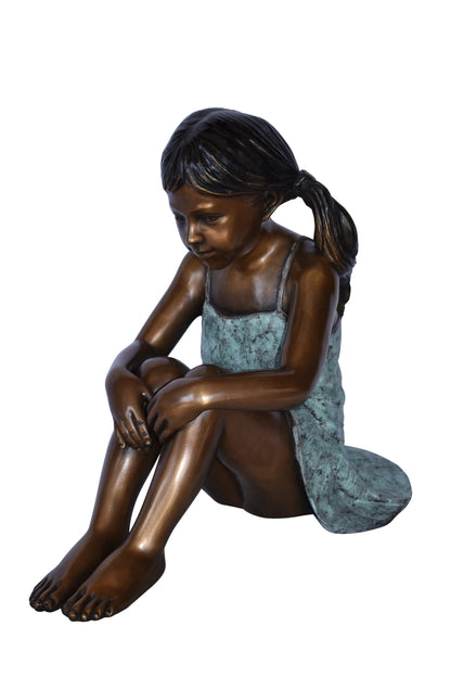 Girl Sitting on The Ground Enjoying the Sun Bronze Statues  22" x 15" x 19"H