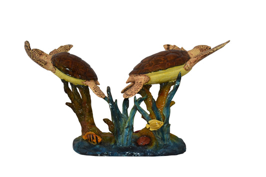 Gliding Turtles in Reef Table Top Bronze Statue  Size: 18" x 16" x 31"H