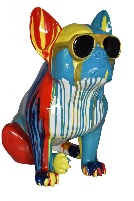 Nifao Graffiti-Inspired French Bulldog Resin Statue with Glasses – Modern Home Decor, 19"L x 12"W x 19"H