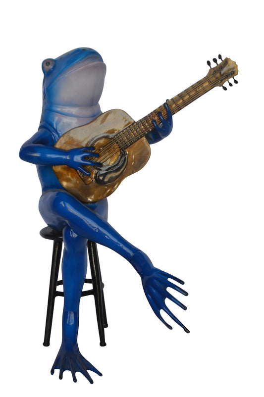 Guitar Playing Blue Frog Bronze Statue - Size: 23"L x 21"W x 29"H.
