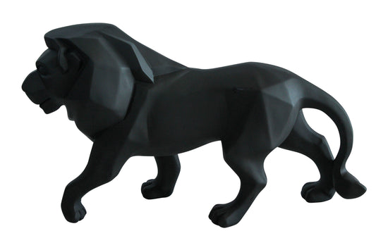 Nifao Matte Black Resin Lion Statue – Modern Geometric Indoor/Outdoor Sculpture, Bold Polygon Design with Confident Walking Stance, Animal Decor for Homes, Offices & Studios 17" x 5" x 9"H