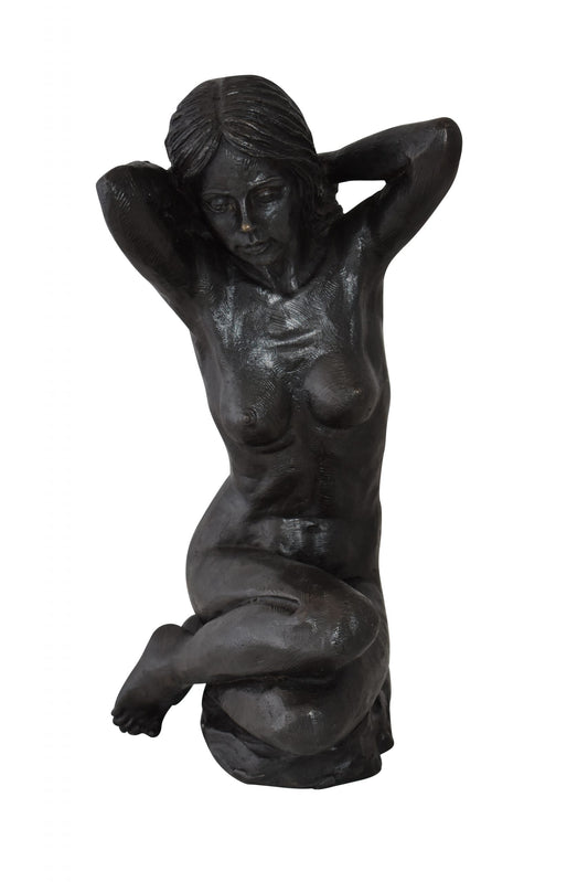 Lady Sitting Art Nude Posing Naked for Artist - Bronze Statue 7" x 8" x 13"H