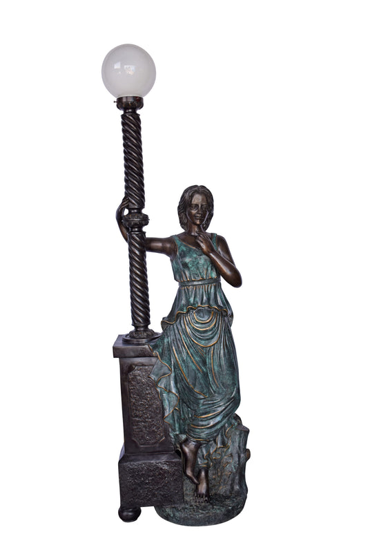 Large and Impressive Lady with a Lamp Bronze Statue Size: 20" x 12" x 69"H