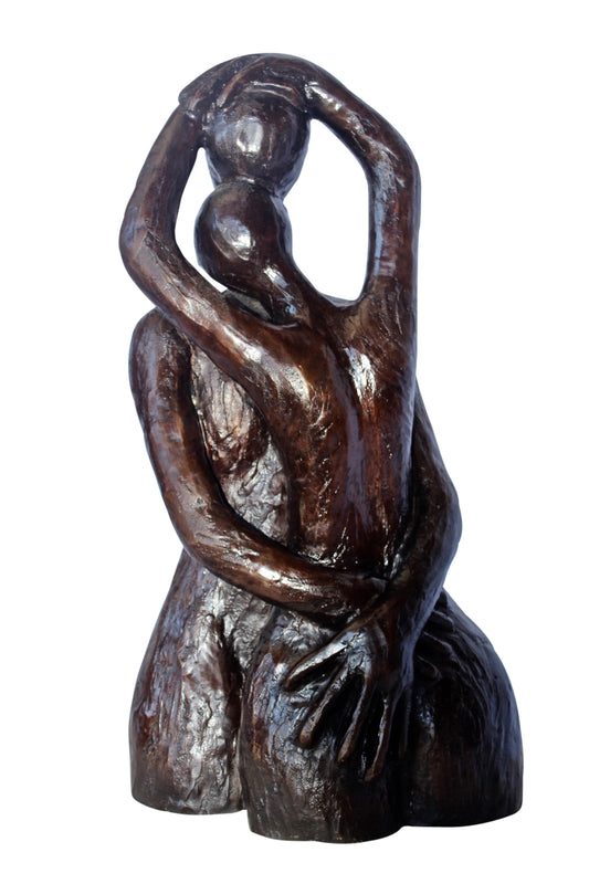 Lovers embracing one another bronze statue -  Size: 13"L x 10"W x 24"H.