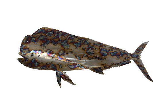 Mahi Mahi laser cut steel wall mounted - Size: 33"L x 2"W x 13"H.