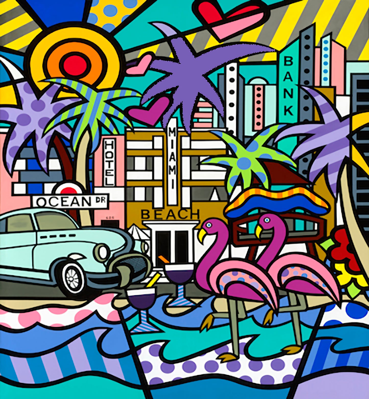 Miami Beach, Acrylic Painting, Stretched Canvas, Wall Art by Jozza 40" x 48" x 1