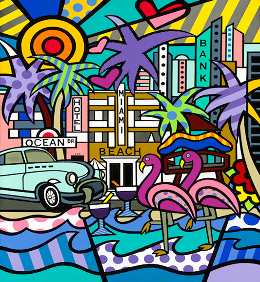 Miami Beach, Acrylic Painting, Stretched Canvas, Wall Art by Jozza 40" x 48" x 1