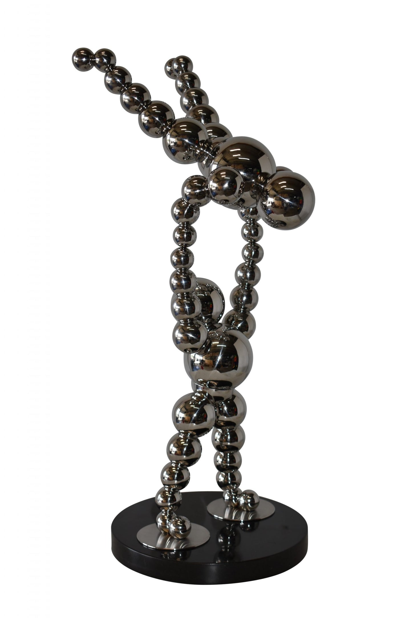 Modern Art Acrobat Couple in Action Chrome Balls Statue Size: 12" x 14" x 27"H