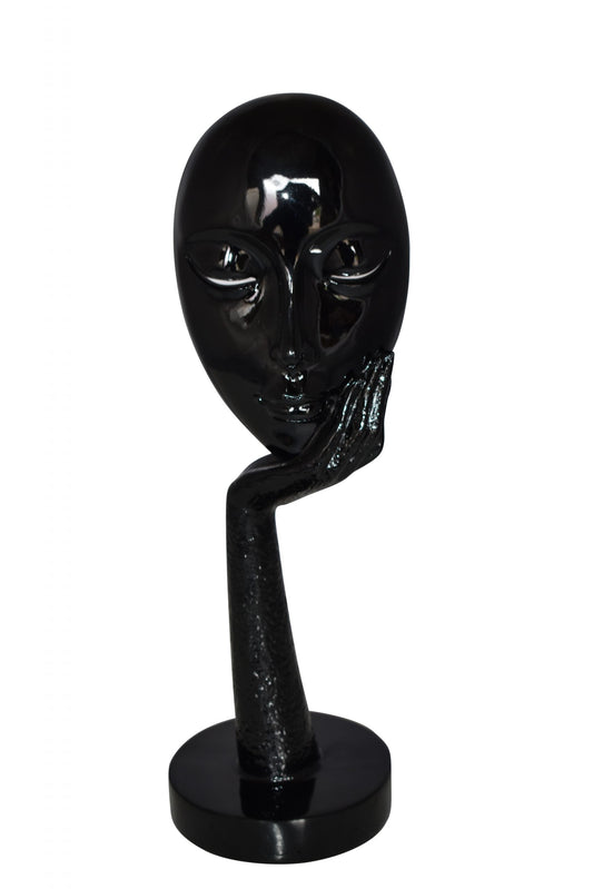 Modern Art Black Thinking Head Statue Made of Resin Size: 6" x 4" x 16"H