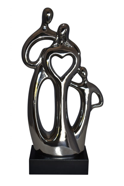 Modern Art Ceramic Family Sculpture Silver Color Size: 11" x 4" x 19"H